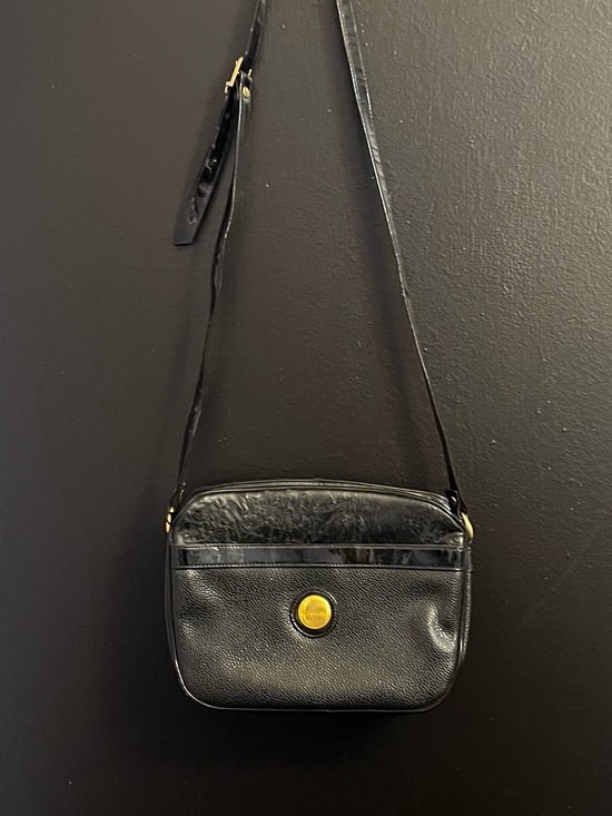 Chaus Handbags - VINTAGE Chaus Black Leather Crossbody Bag with Gold Accent